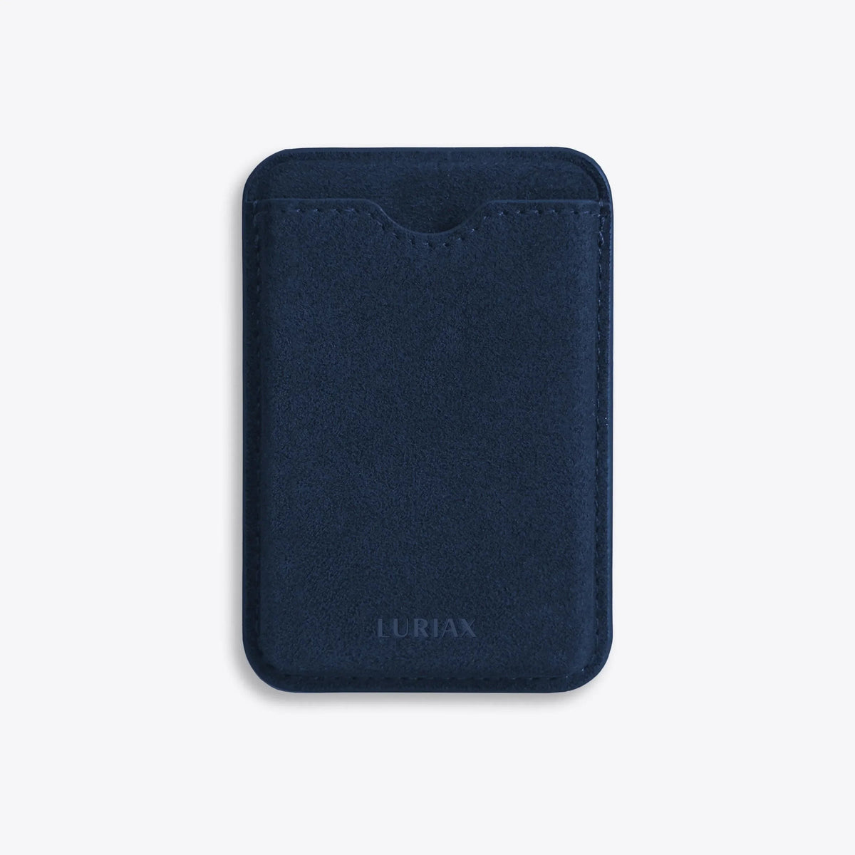 Luriax Alcantara MagSafe Wallet — Midnight Blue — front card-pocket view