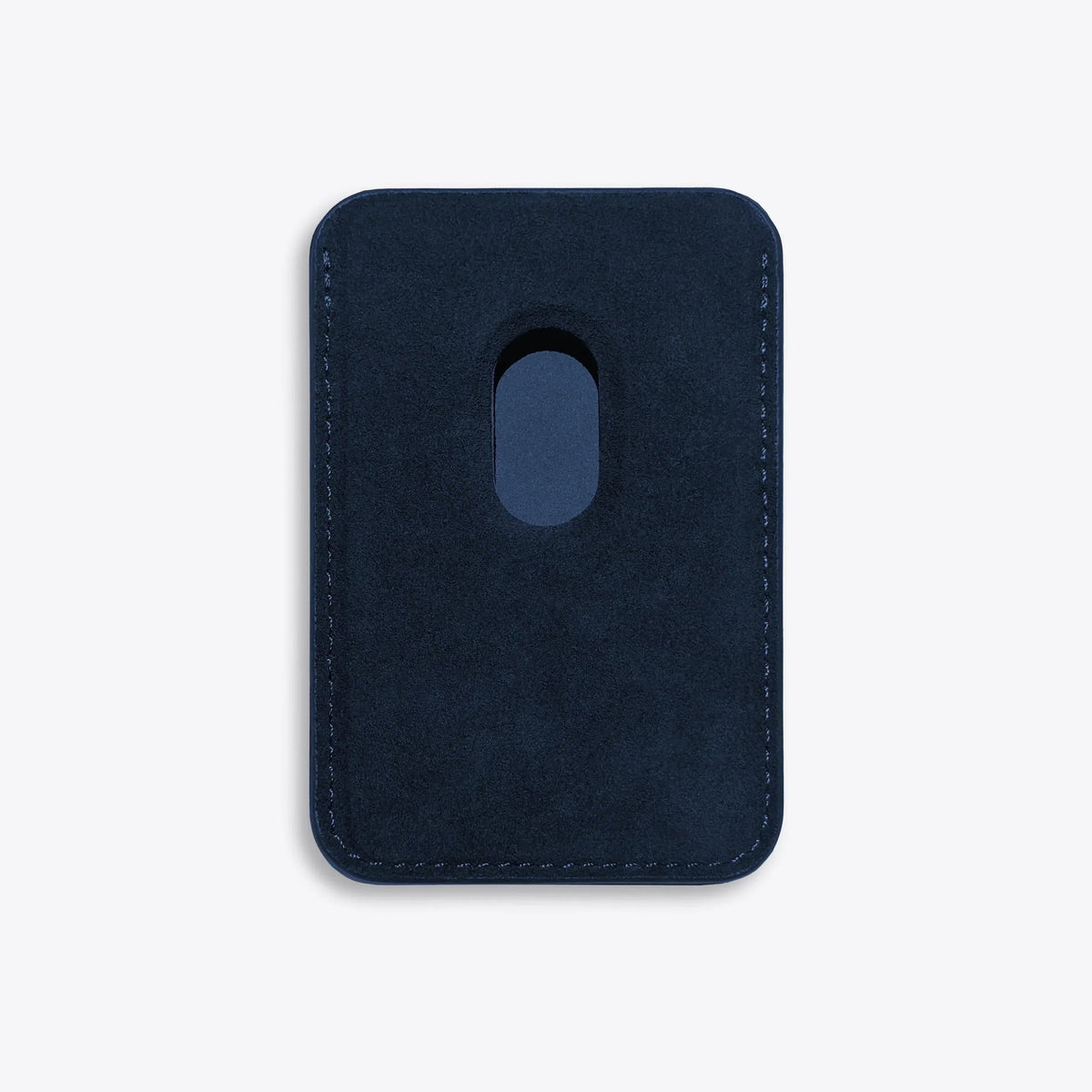 Luriax Alcantara MagSafe Wallet — Midnight Blue — rear magnetic attachment side