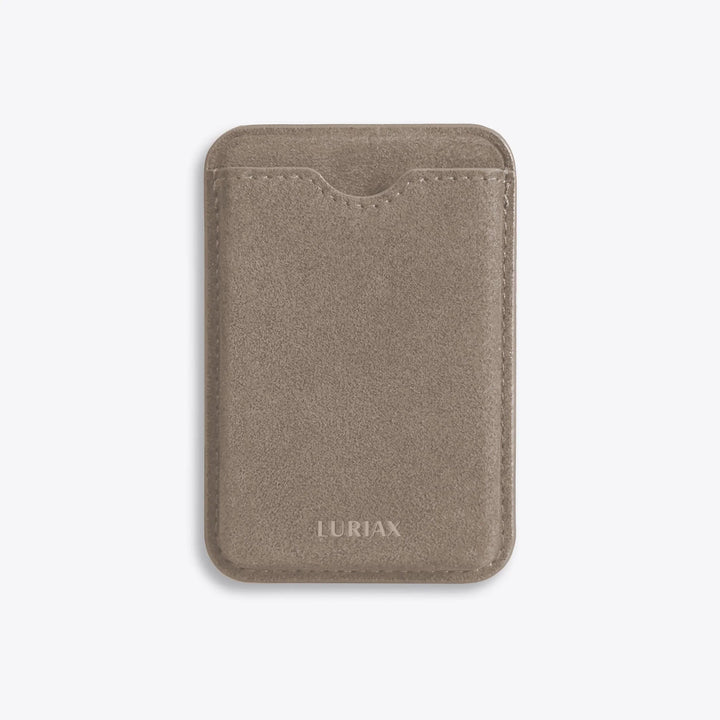 Luriax Alcantara MagSafe Wallet — Malibu Beige — front card-pocket view