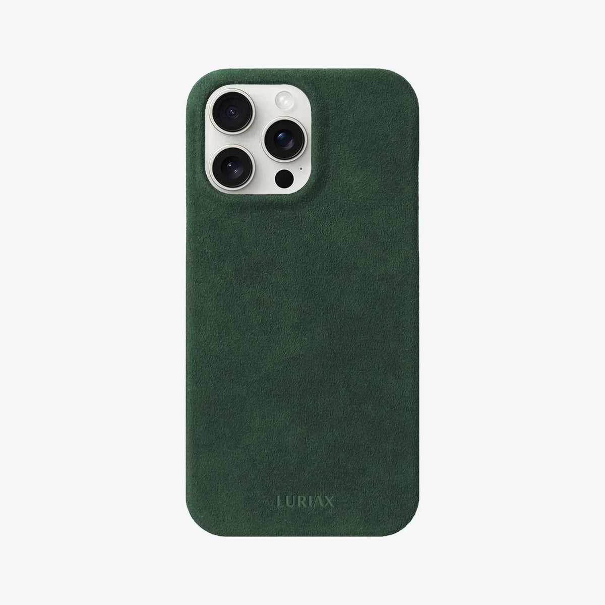 Luriax Minimal iPhone 15 Case — British Racing Green — rear view and camera opening