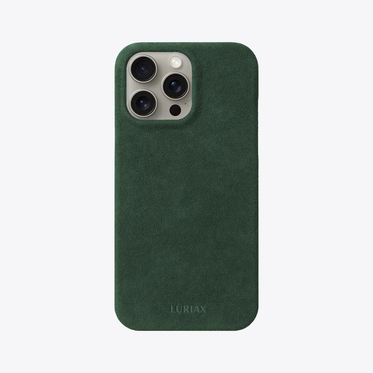 Luriax Minimal iPhone 15 Case — British Racing Green — rear view and camera opening
