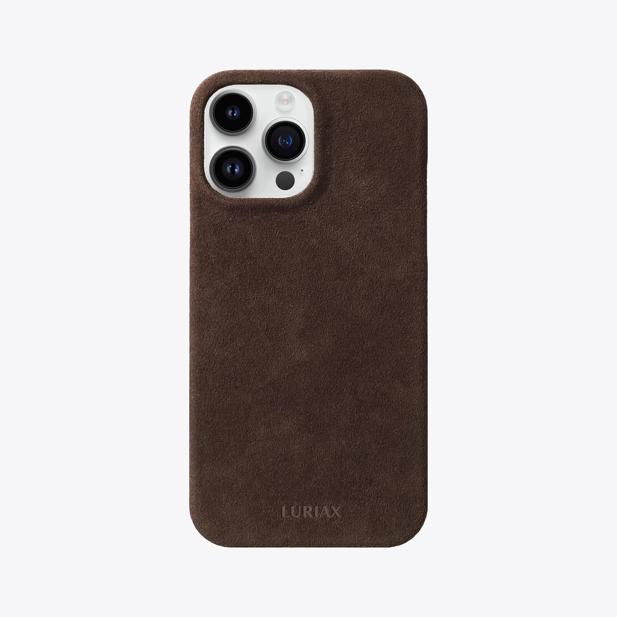 Luriax Minimal iPhone 14 Case — Dark Brown — rear view and camera opening