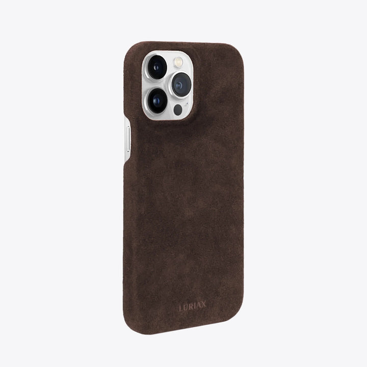 Luriax Minimal iPhone 14 Case — Dark Brown — rear view and camera opening