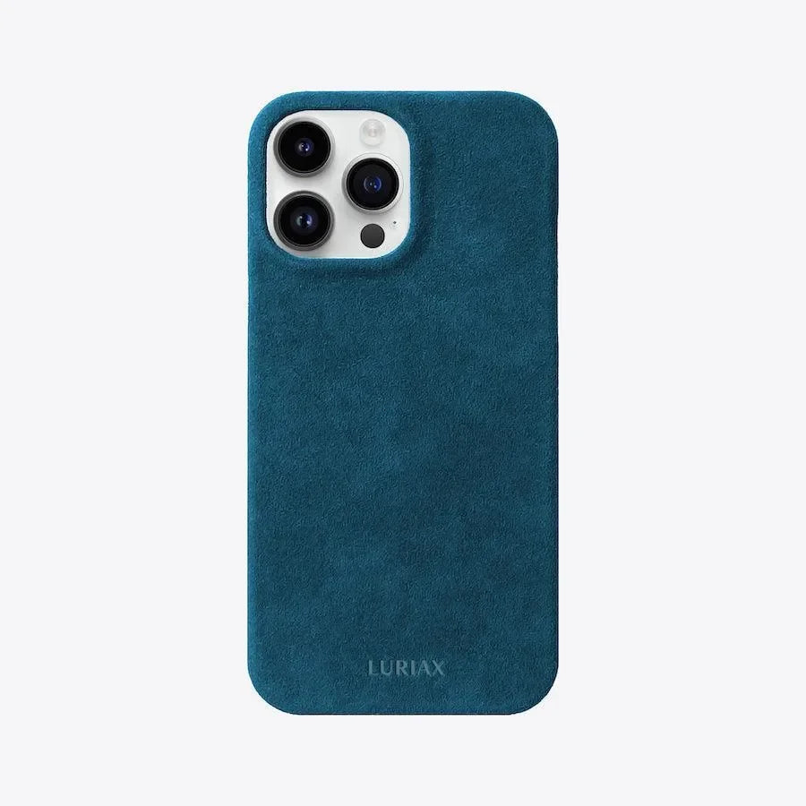 Luriax Minimal iPhone 14 Case — Prussian Blue — rear view and camera opening