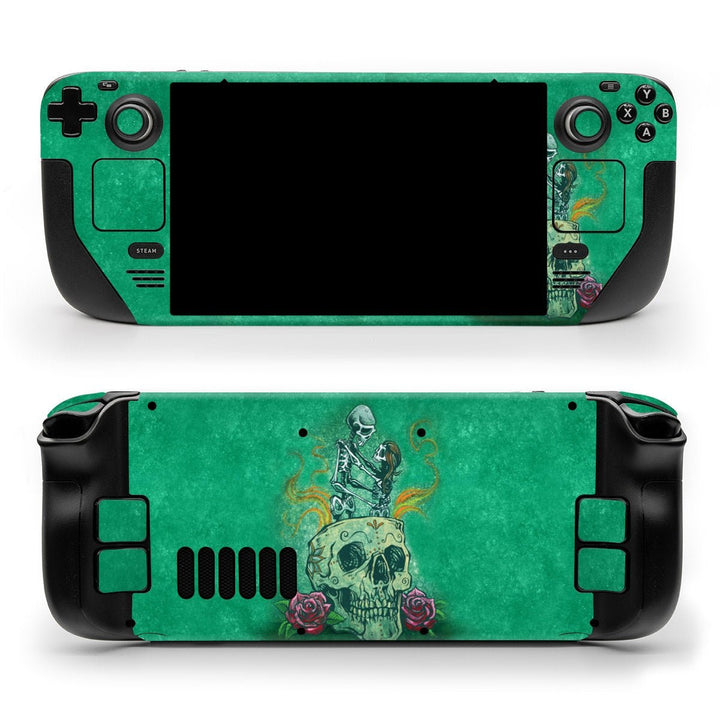 DecalGirl Amor Eterno skin shown on the front and back of a Valve Steam Deck