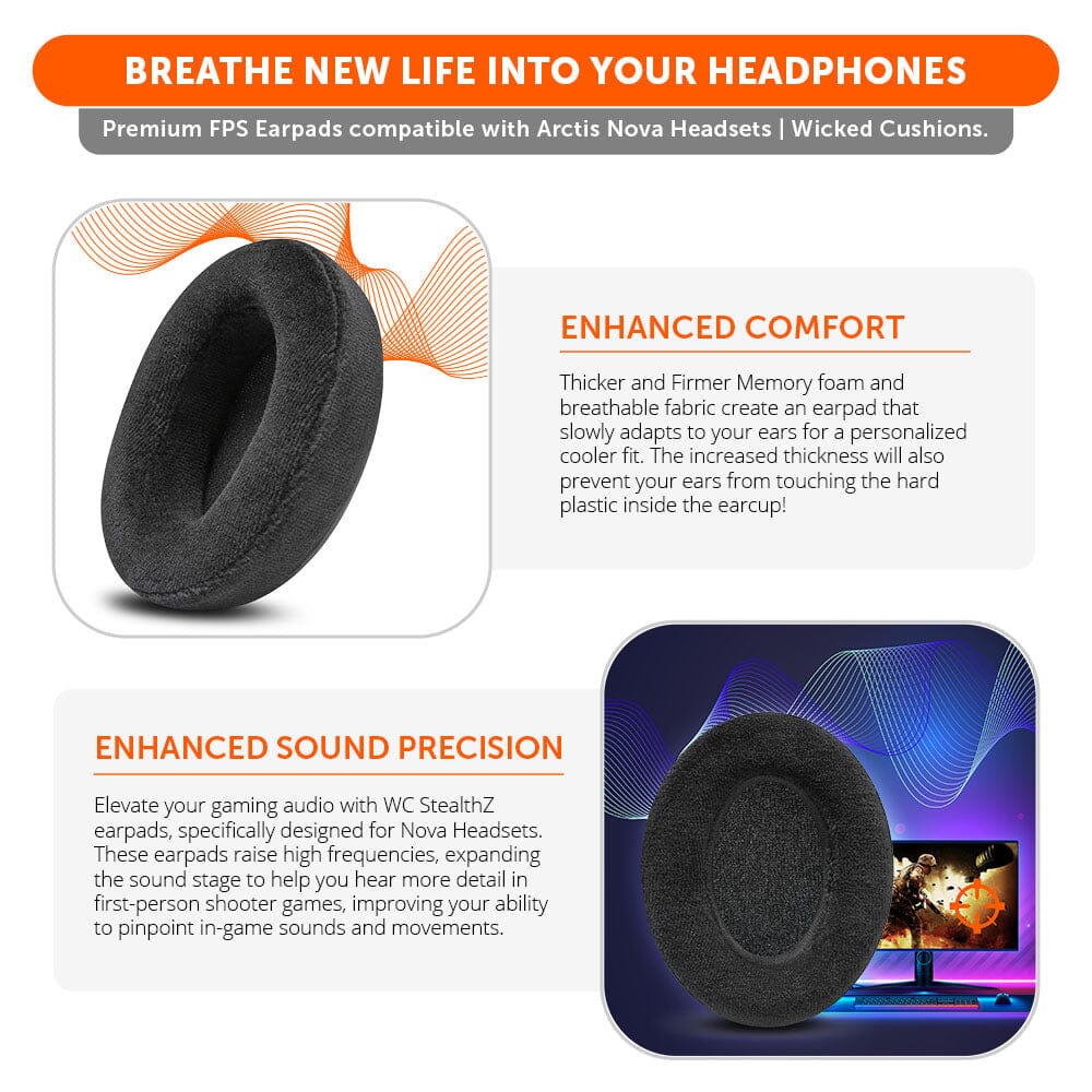 Wicked Cushions Arctis Nova Earpads - WC StealthZ