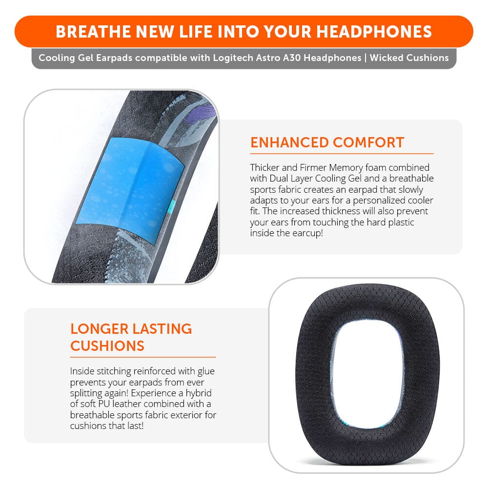 Wicked Cushions Astro A30 Earpads - WC FreeZe Cooling Gel