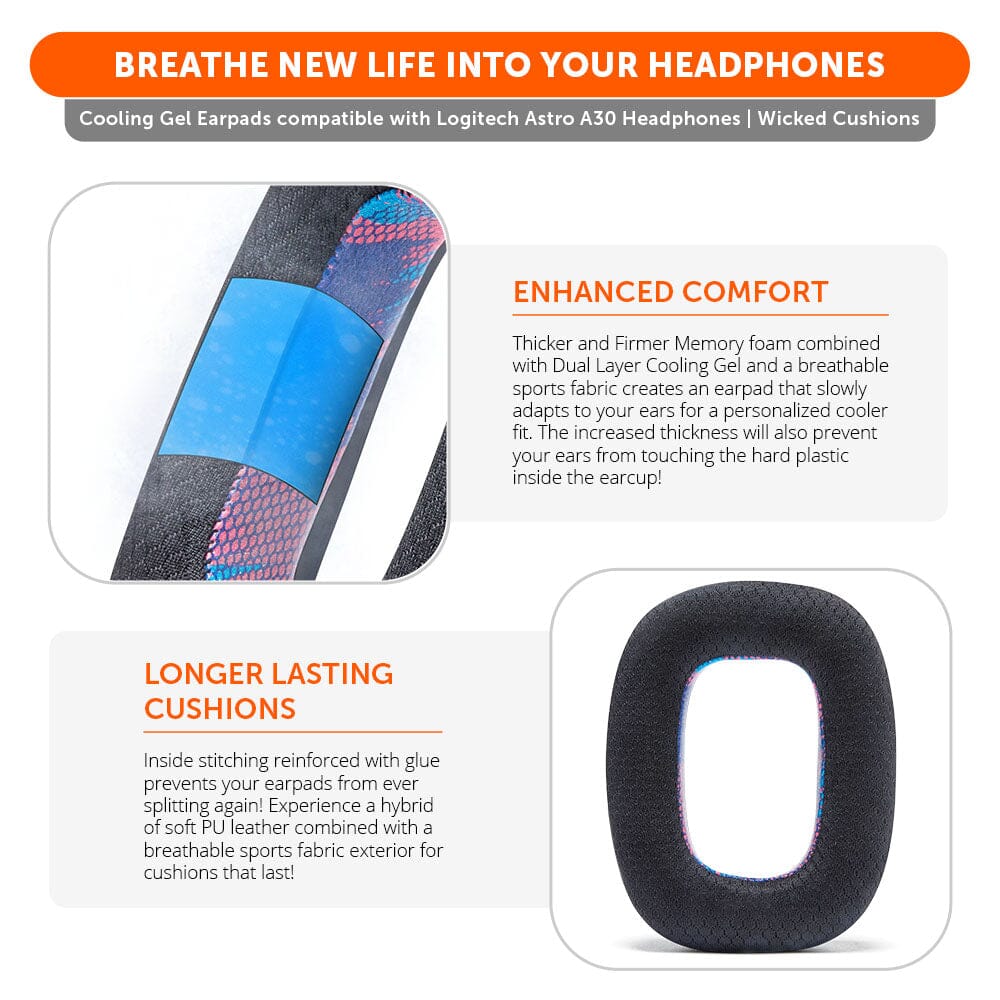 Wicked Cushions Astro A30 Earpads - WC FreeZe Cooling Gel