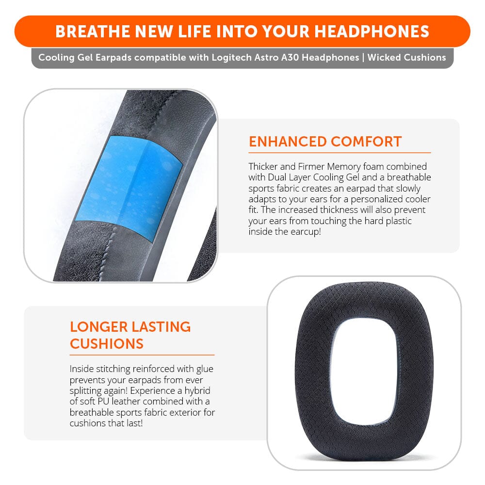 Wicked Cushions Astro A30 Earpads - WC FreeZe Cooling Gel