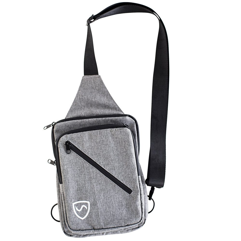 Gray SYB Sling Bag with black shoulder strap