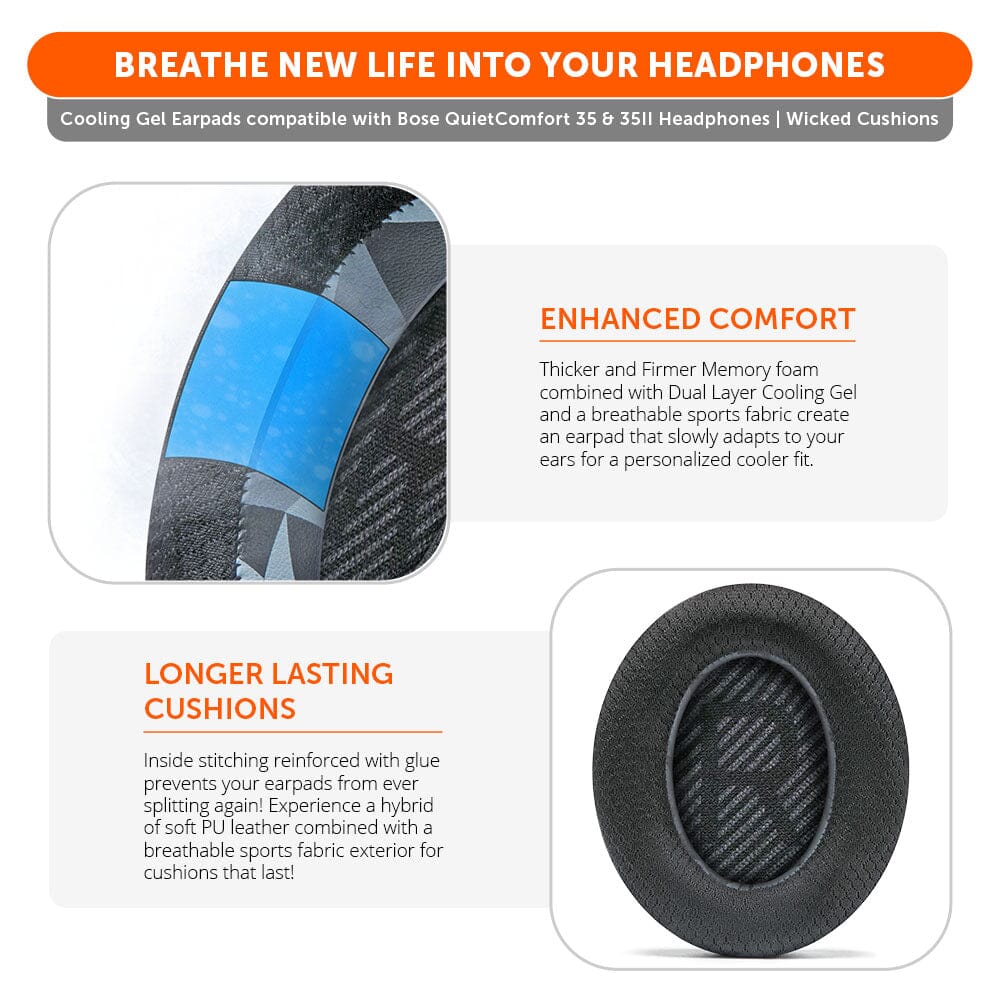 Wicked Cushions Bose QC35 Cooling Gel Earpads - WC FreeZe