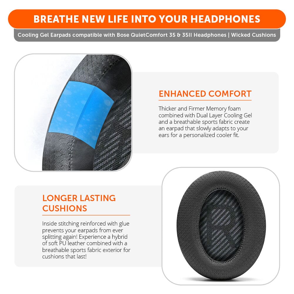 Wicked Cushions Bose QC35 Cooling Gel Earpads - WC FreeZe