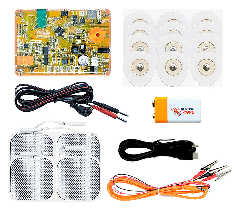Human-Human Interface kit with cables, electrode patches and battery