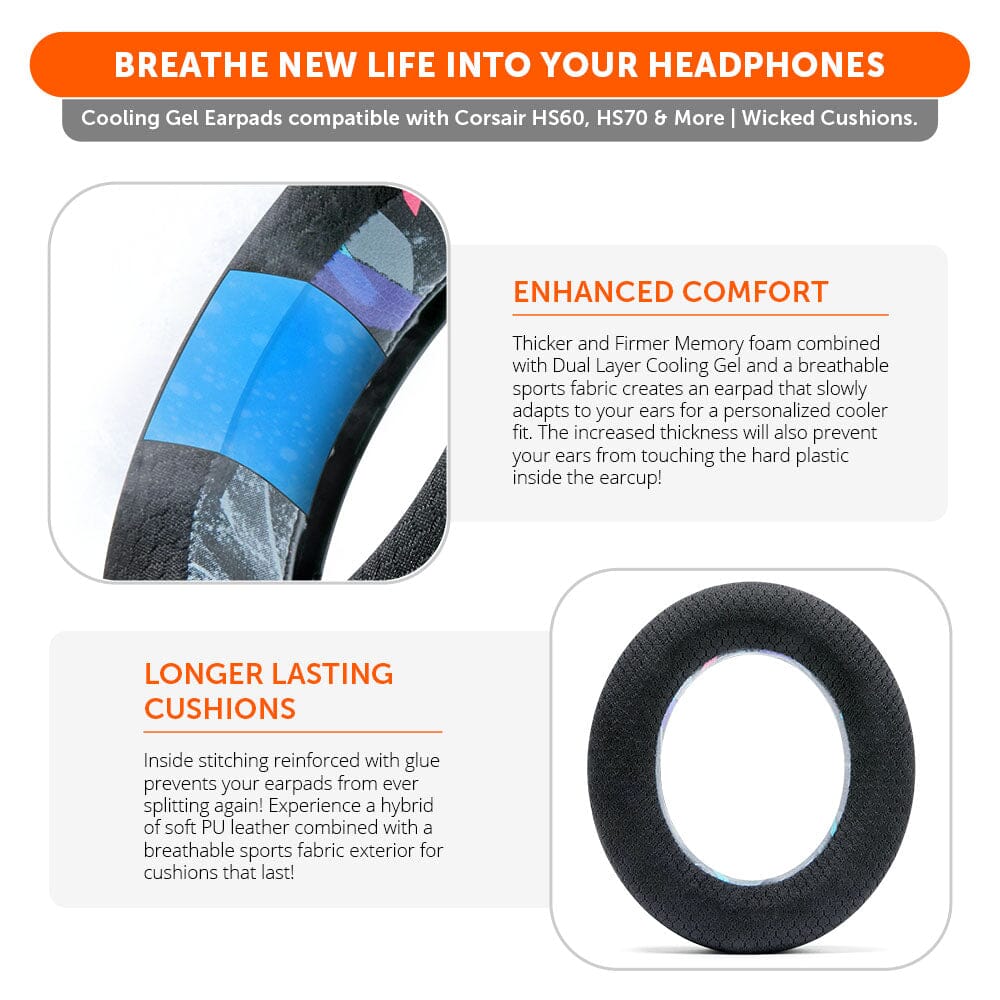 Wicked Cushions Corsair HS50, HS60, and HS70 Earpads - WC FreeZe Cooling Gel