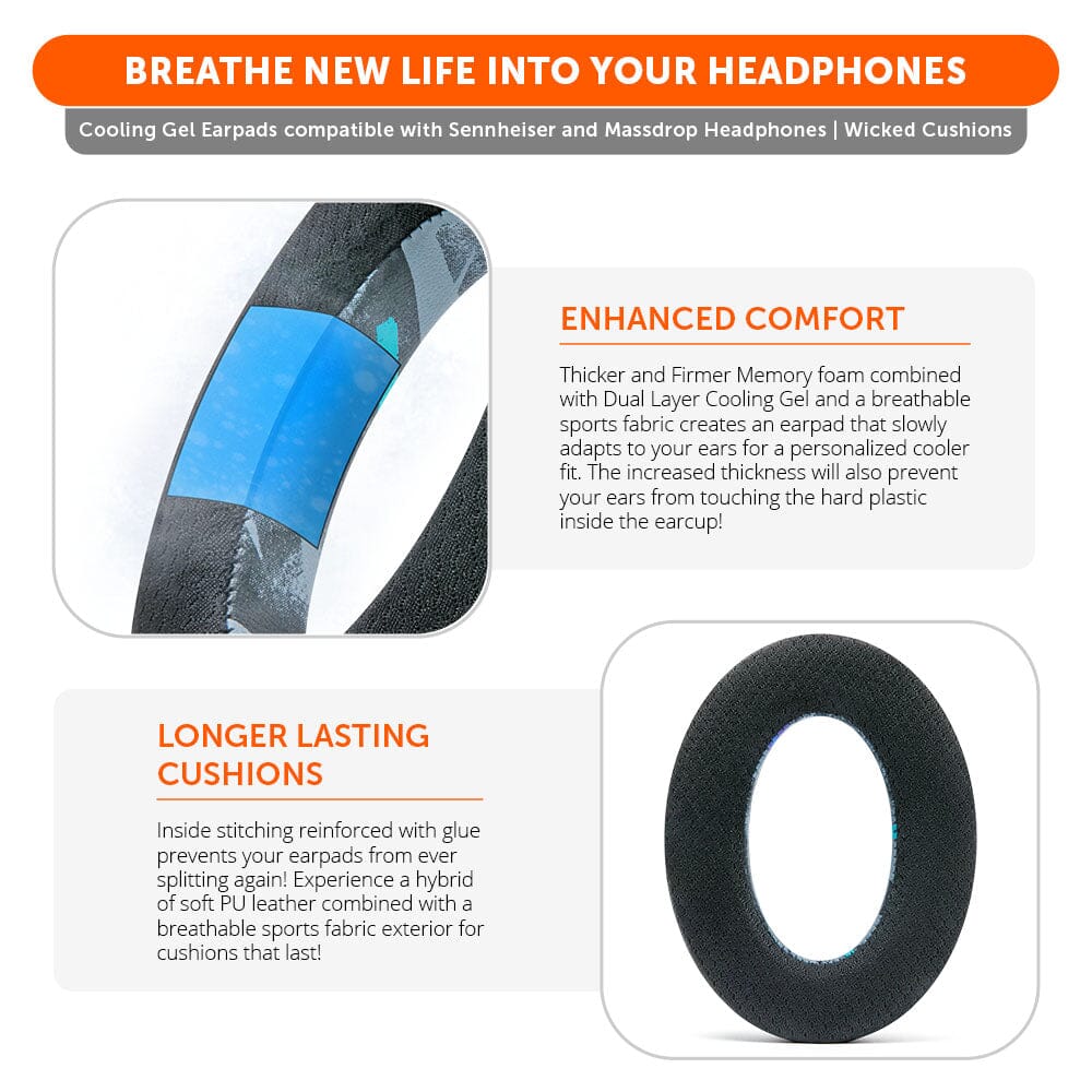 Wicked Cushions Earpads for Sennheiser PC38X & More - WC FreeZe Cooling Gel