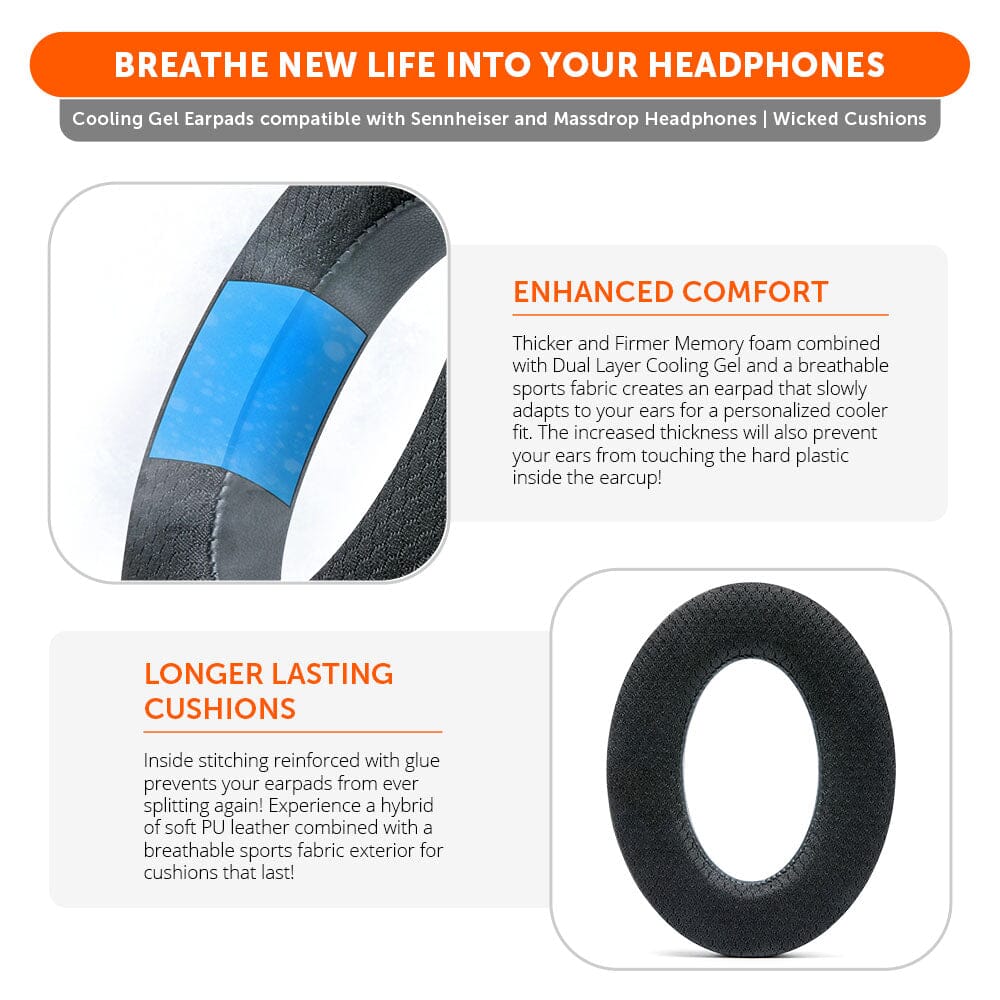 Wicked Cushions Earpads for Sennheiser PC38X & More - WC FreeZe Cooling Gel