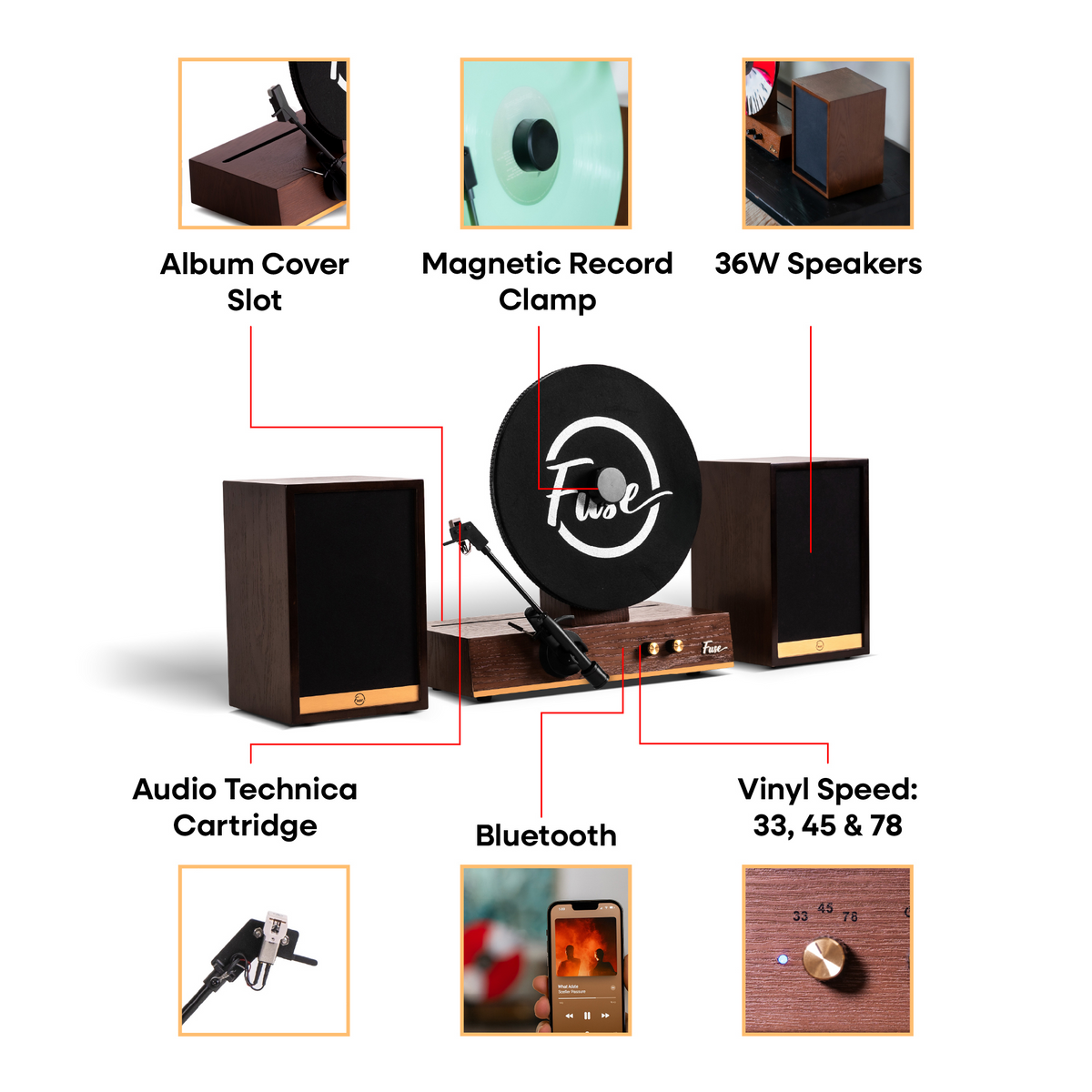 Fuse Audio GLD Vertical Record Player with Two Speakers