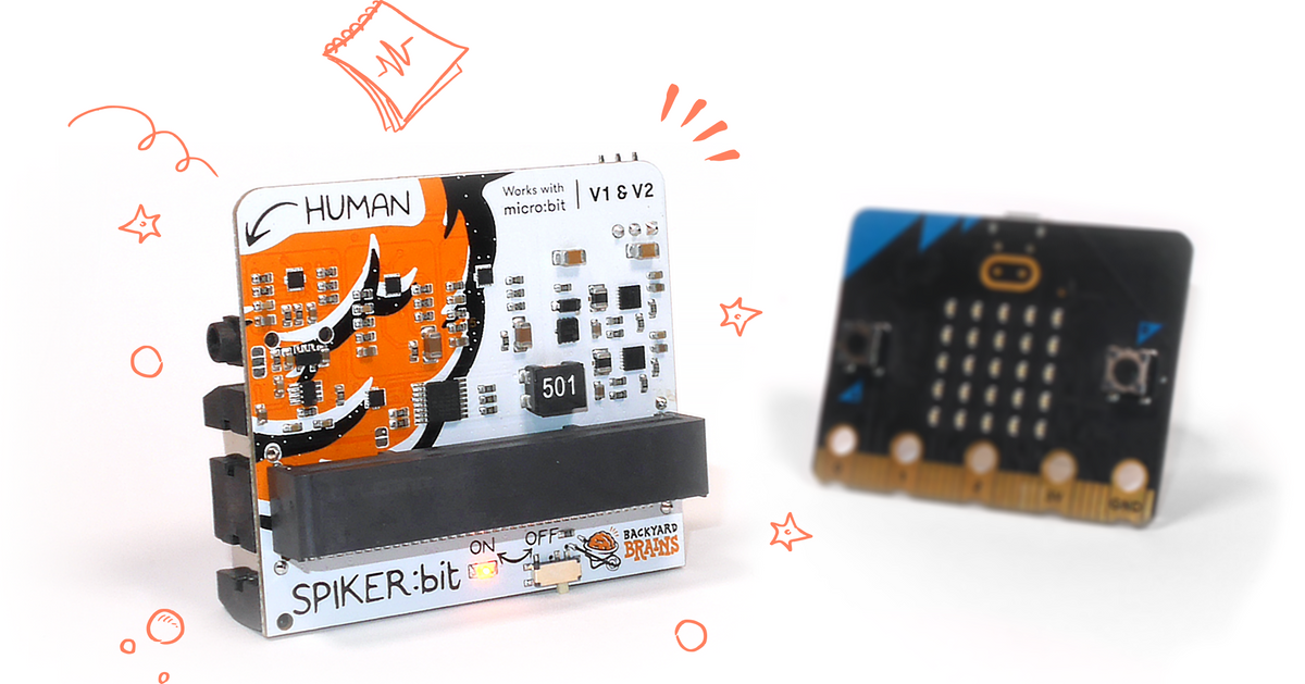 Spiker:bit expansion board beside a separate BBC micro:bit