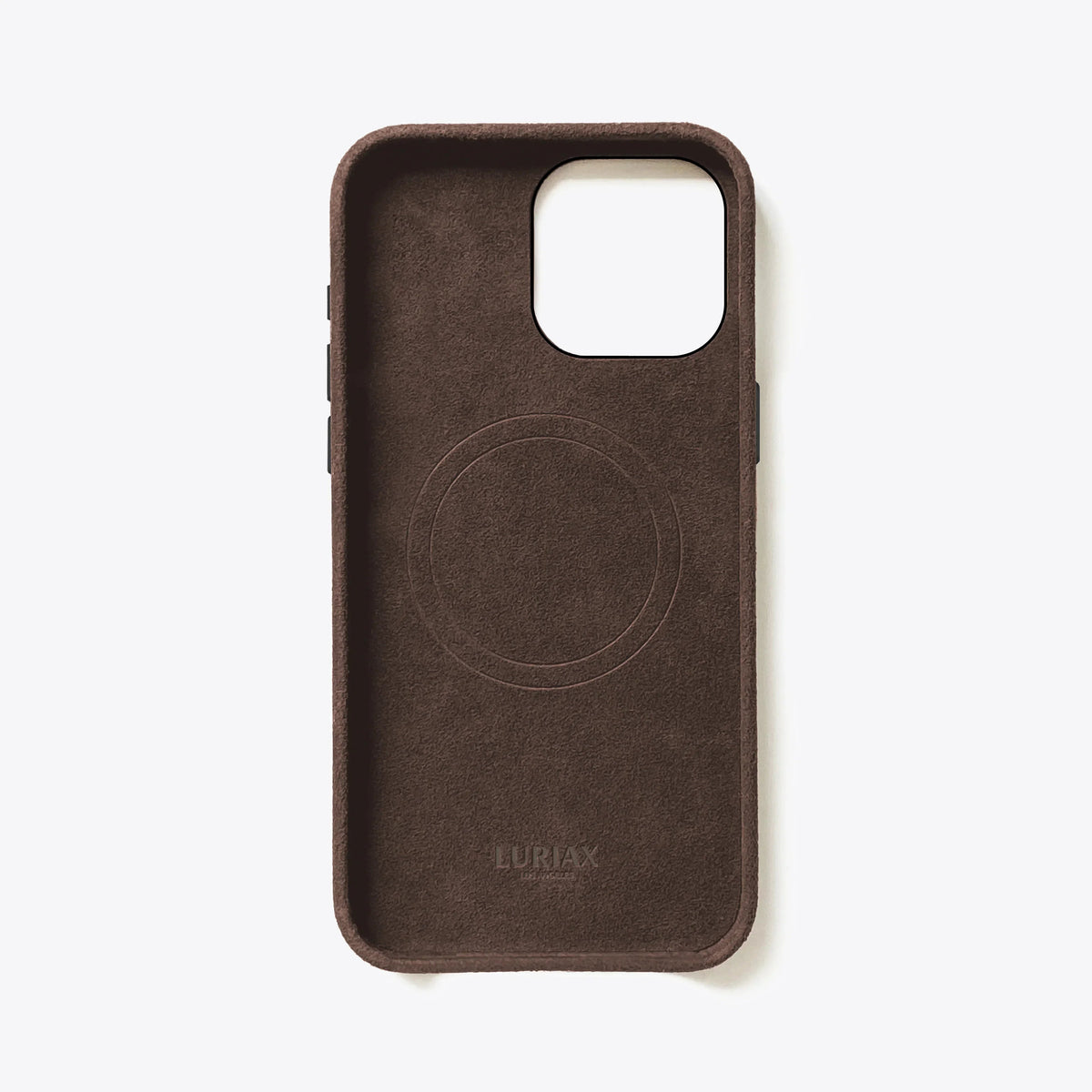 Luriax Signature Handcrafted Case iPhone 16 — Brown — interior and camera opening