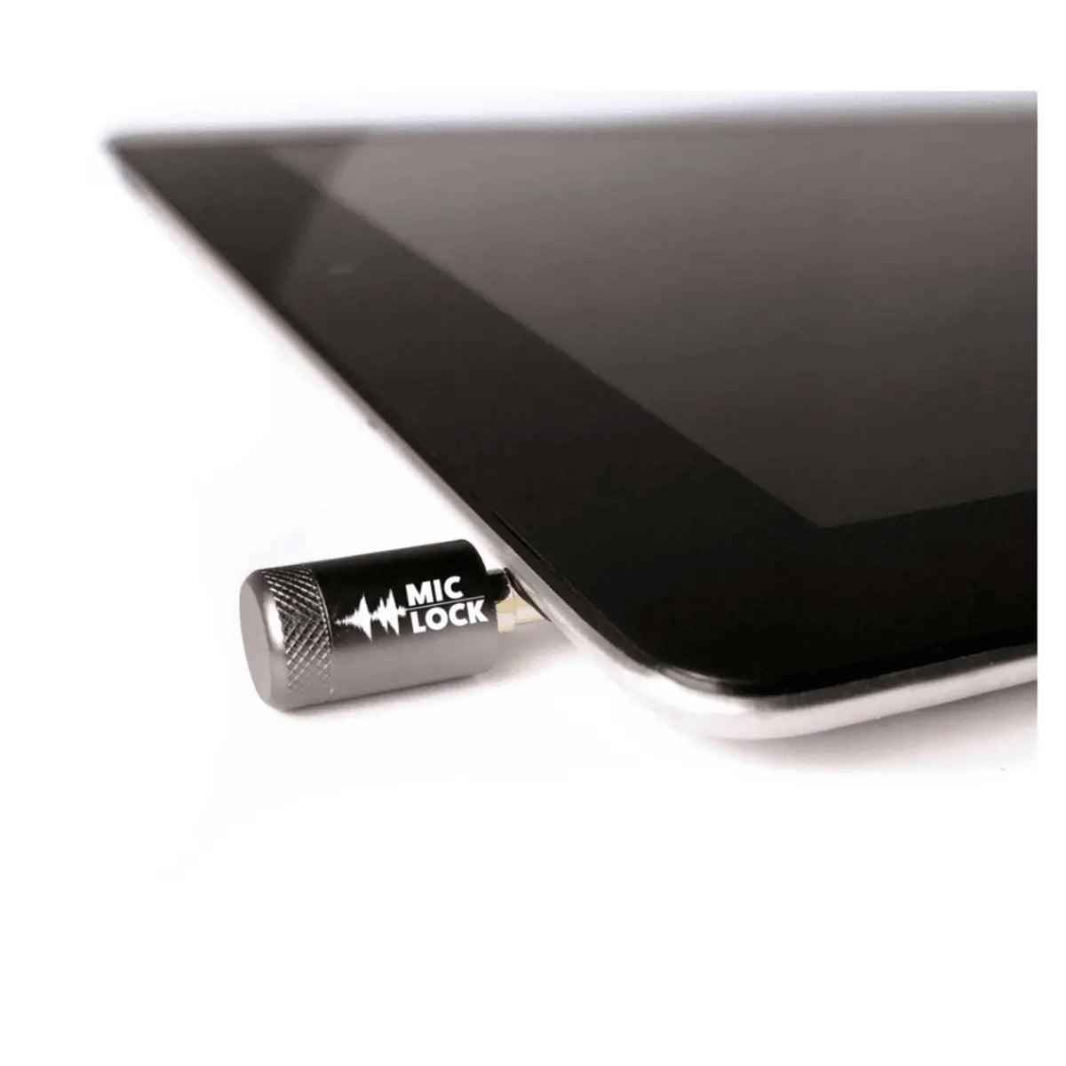 Mic-Lock Grey blocker connected to a tablet