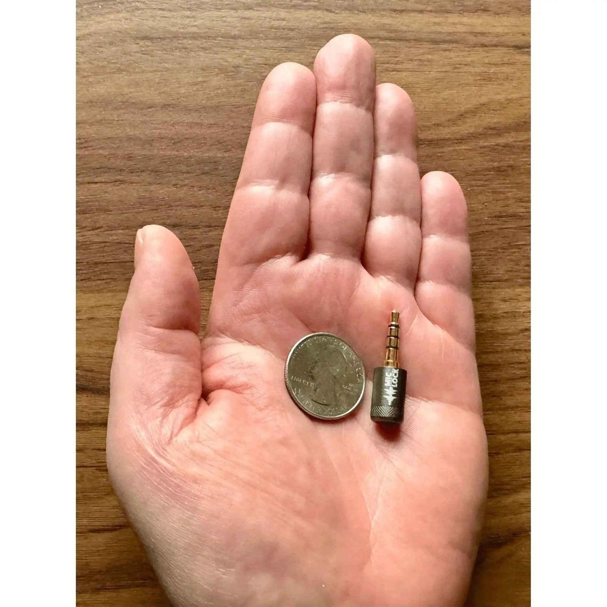 Mic-Lock Blocker in a hand beside a coin