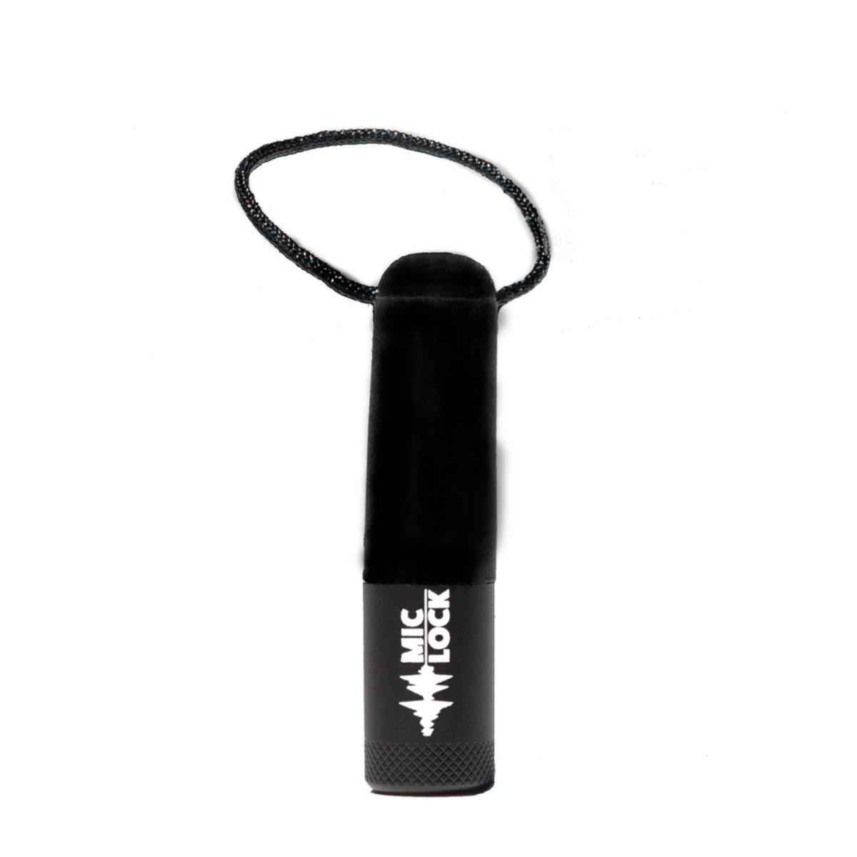 Mic-Lock Black microphone blocker with cap and lanyard