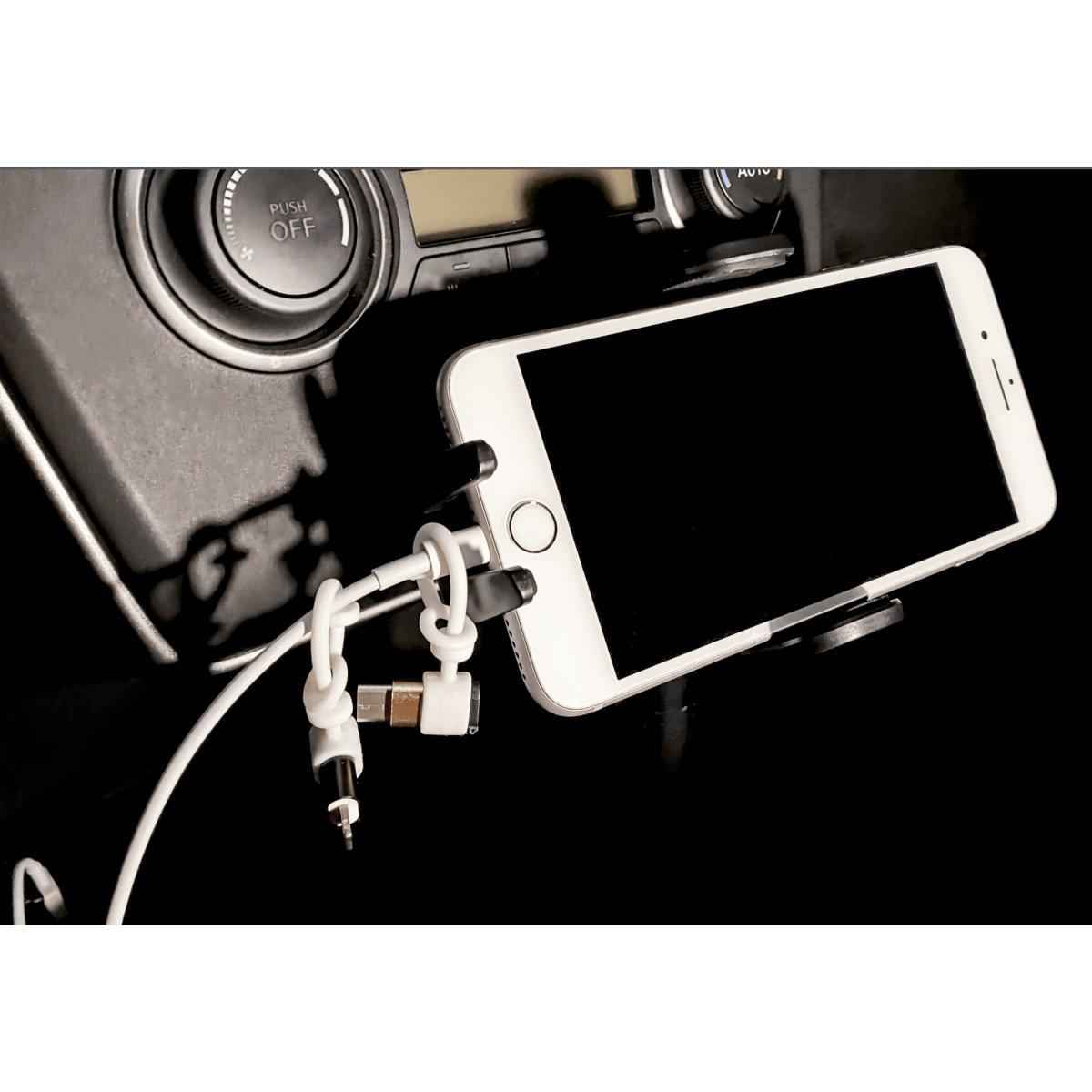 Mic-Lock White Mic-Lock Mate with phone and headphones; devices not included