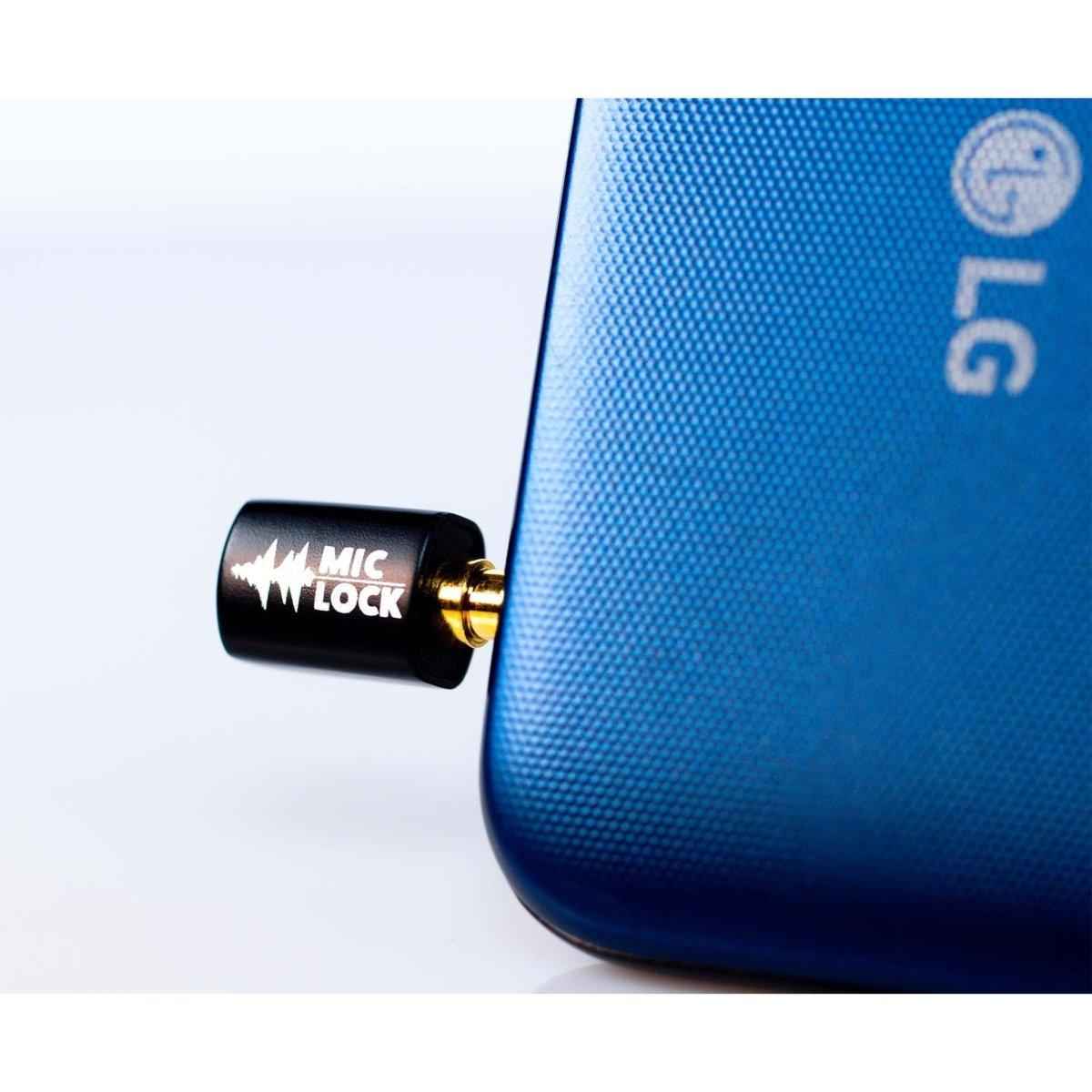 Mic-Lock Black Mini blocker connected to LG phone