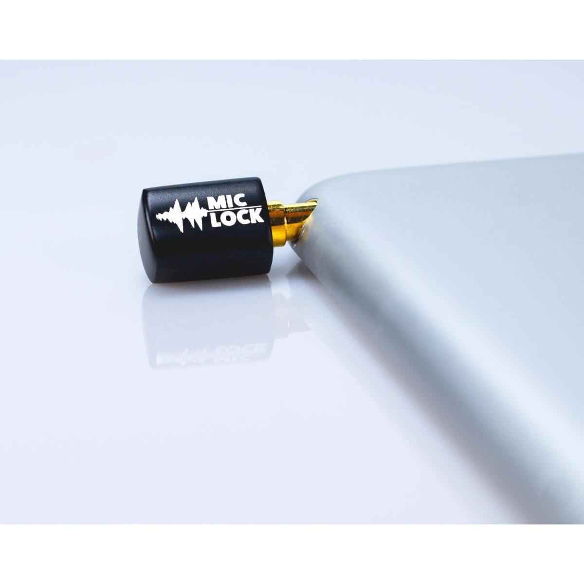 Mic-Lock Black Mini blocker connected to tablet