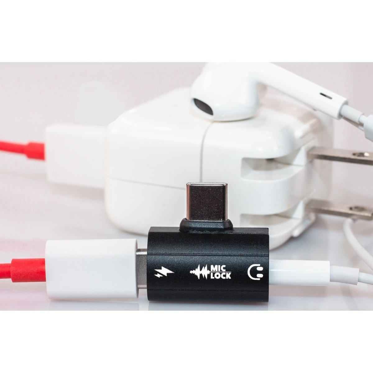 Mic-Lock Adapter with charging cable and earbuds