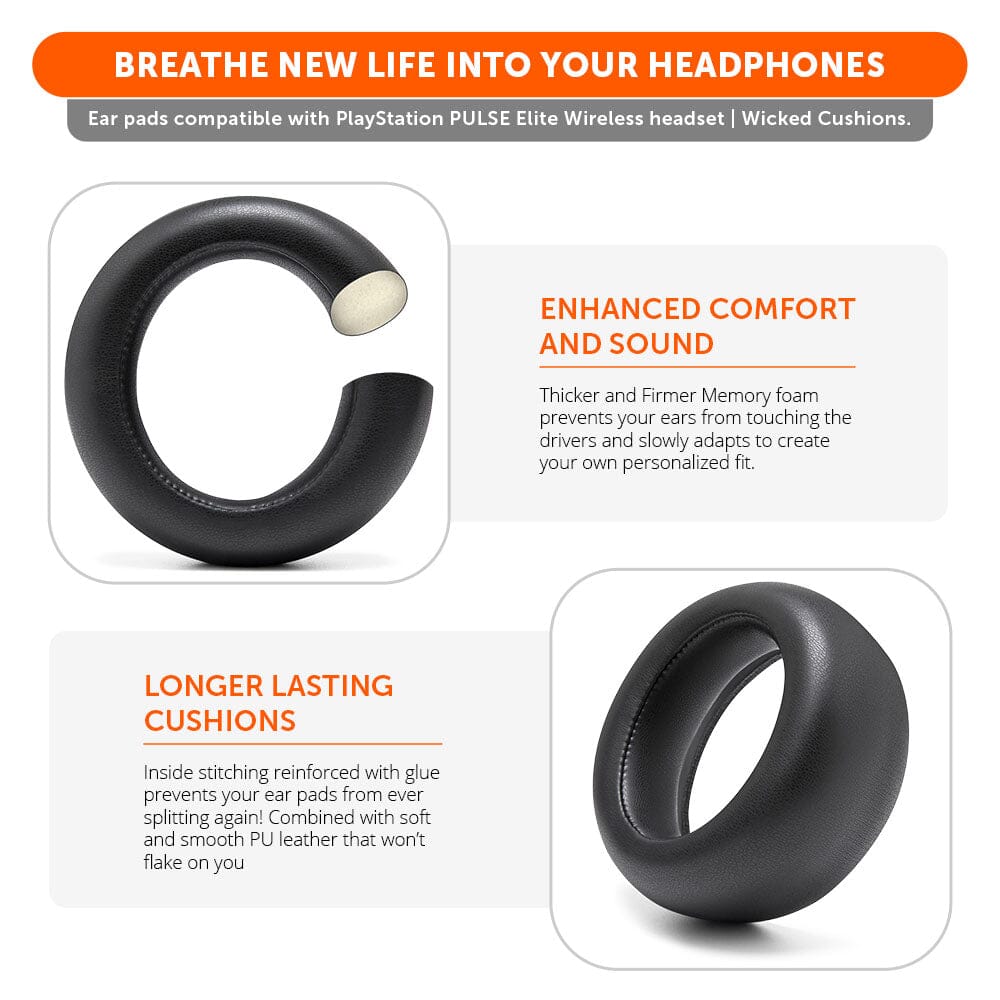 Wicked Cushions PlayStation Pulse Elite PU Leather Earpads - WC PadZ Pulse Elite