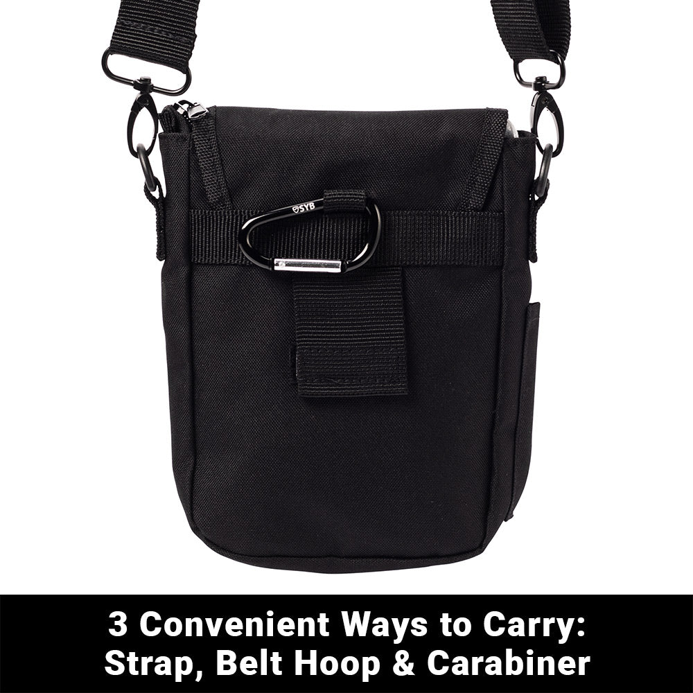 Rear of SYB Phone Pouch Deluxe with belt loop and carabiner
