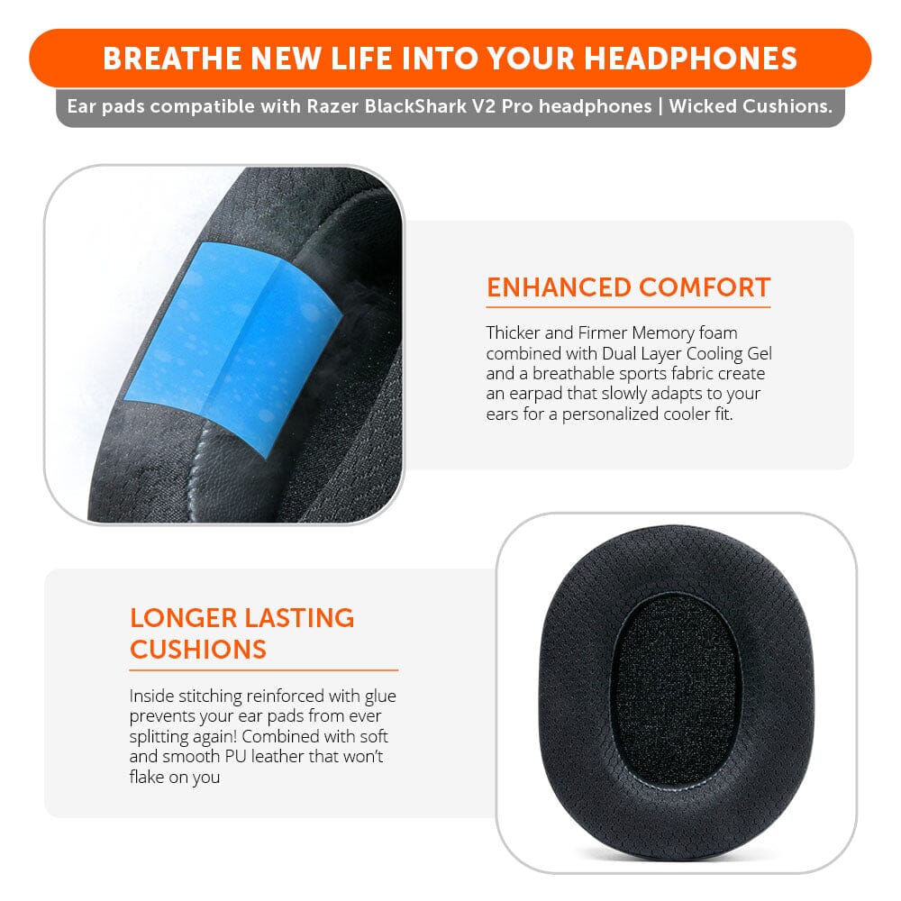 Wicked Cushions Razer Blackshark V2 Pro Earpads - WC FreeZe Cooling Gel (PRE 2023 model)