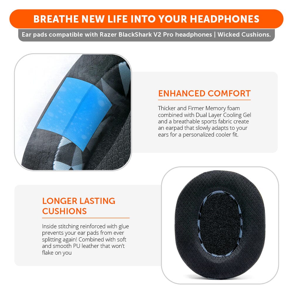 Wicked Cushions Razer Blackshark V2 Pro Earpads - WC FreeZe Cooling Gel (PRE 2023 model)