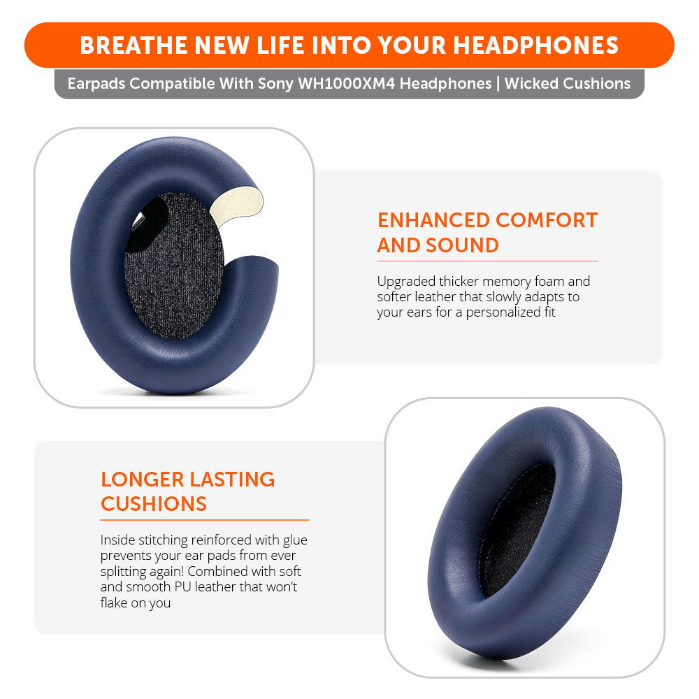 Wicked Cushions Replacement Ear Pads For Sony WH1000XM4 Over-Ear Headphones