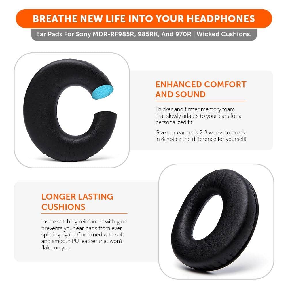 Wicked Cushions Replacement earpads for Sony MDR-RF985R & More