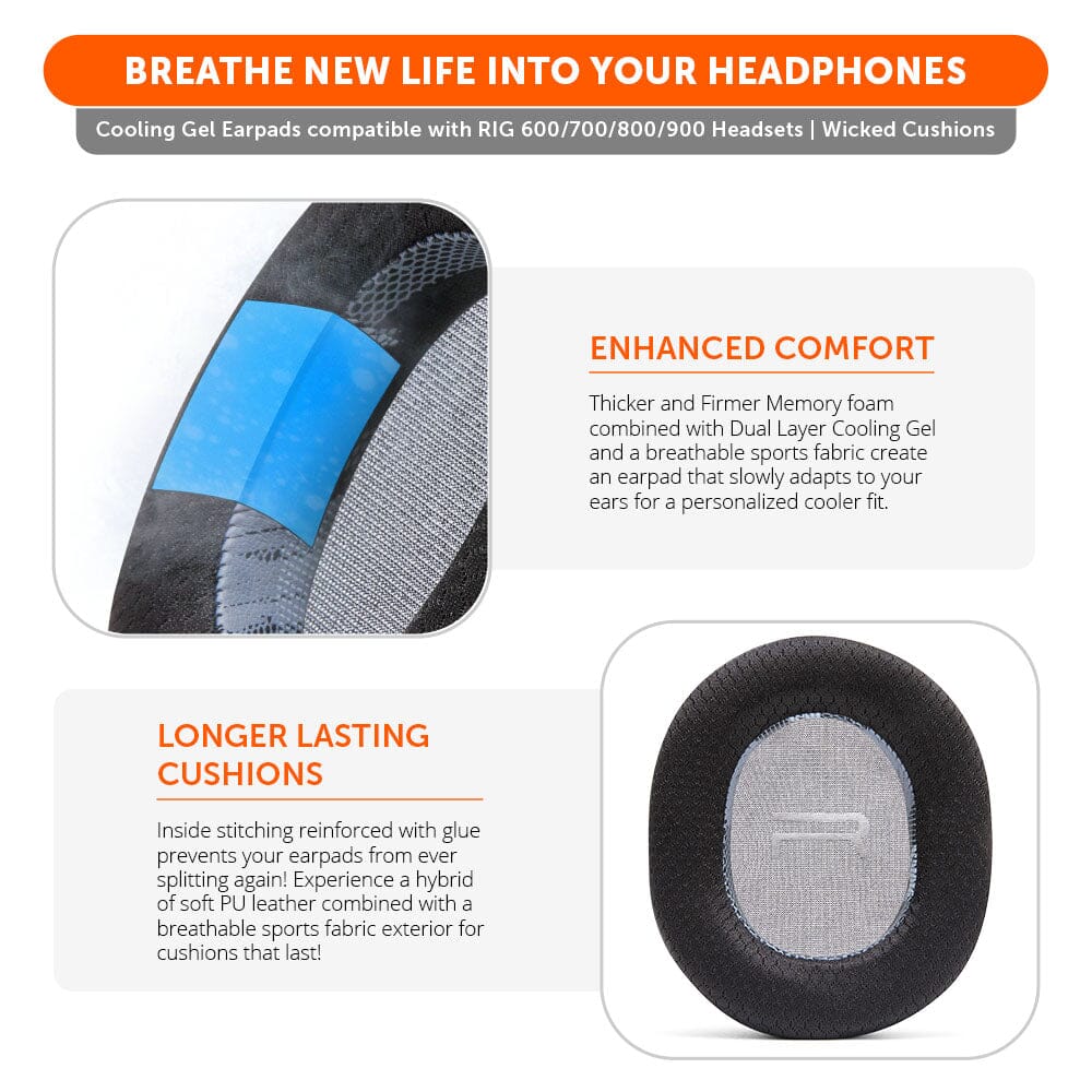 Wicked Cushions RIG 600, 700, 800 & 900 Series Earpads - WC FreeZe Cooling Gel
