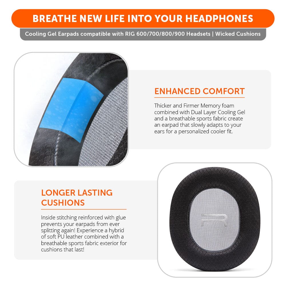 Wicked Cushions RIG 600, 700, 800 & 900 Series Earpads - WC FreeZe Cooling Gel
