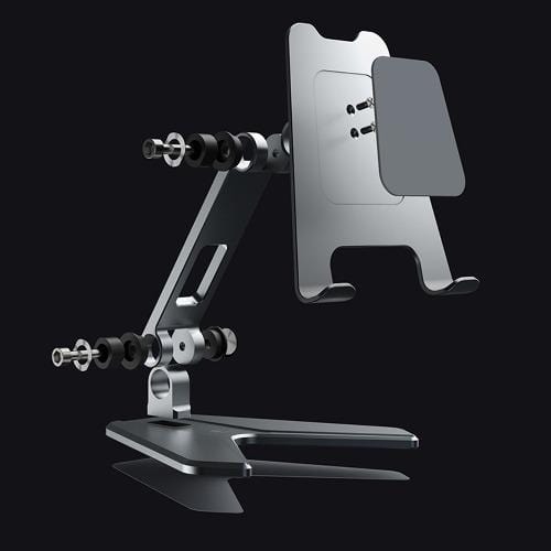 Exploded view of the SaharaCase stand plate and hinge components