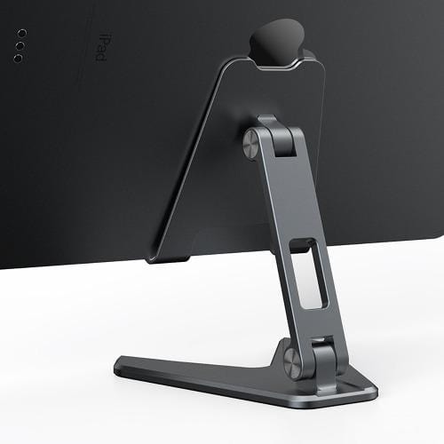 Rear view of a tablet resting on the SaharaCase desk stand