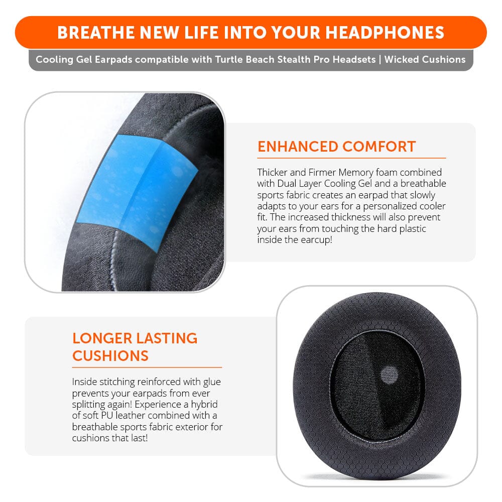 Wicked Cushions Turtle Beach Stealth Pro Earpads - WC FreeZe Cooling Gel