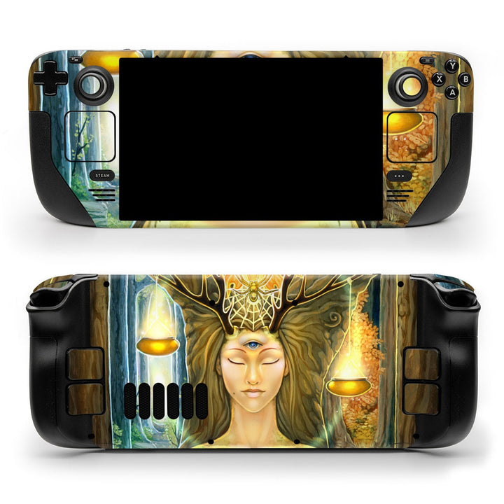DecalGirl Cause And Effect skin shown on the front and back of a Valve Steam Deck