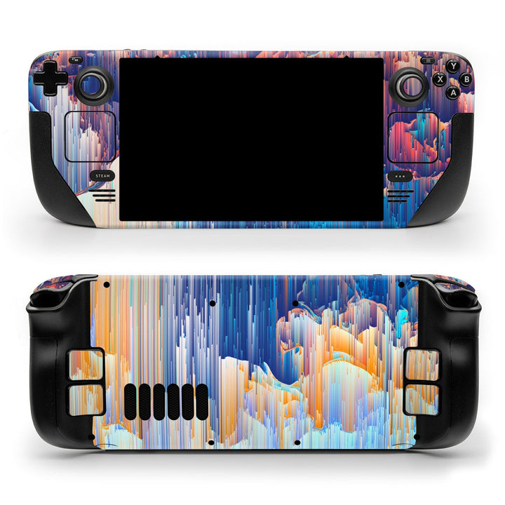 DecalGirl Cloud Glitch skin shown on the front and back of a Valve Steam Deck