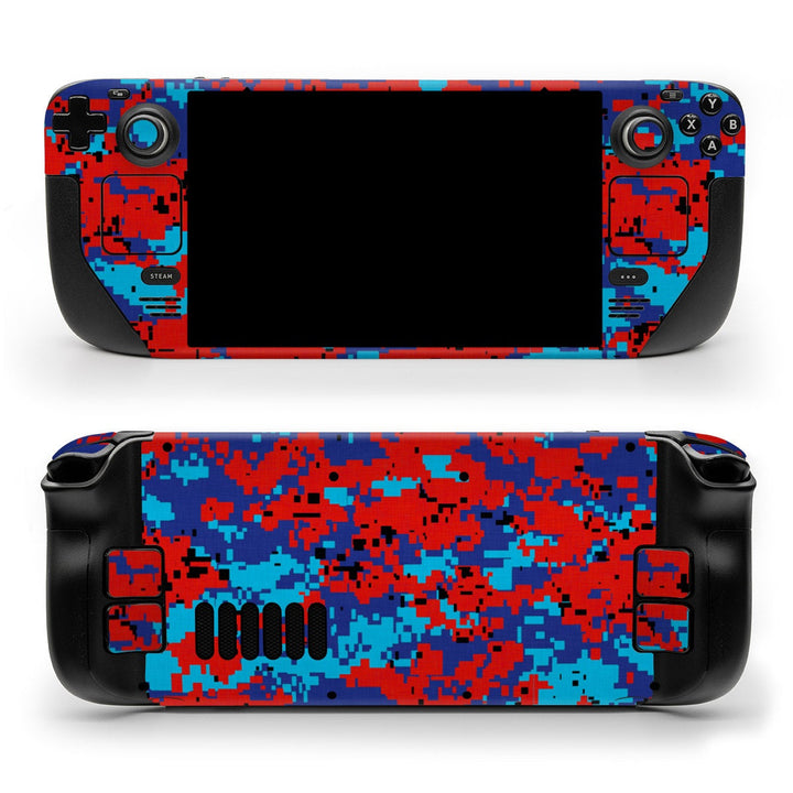 DecalGirl Digital Patriot Camo skin shown on the front and back of a Valve Steam Deck