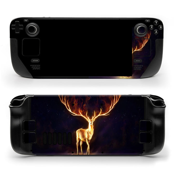 DecalGirl Firewalker skin shown on the front and back of a Valve Steam Deck