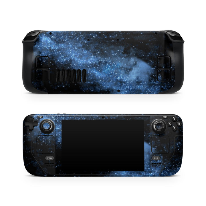 DecalGirl Milky Way skin shown on the front and back of a Valve Steam Deck