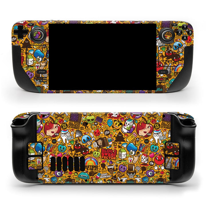 DecalGirl Psychedelic skin shown on the front and back of a Valve Steam Deck