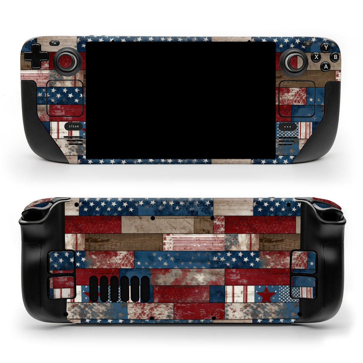 DecalGirl Tradition skin shown on the front and back of a Valve Steam Deck