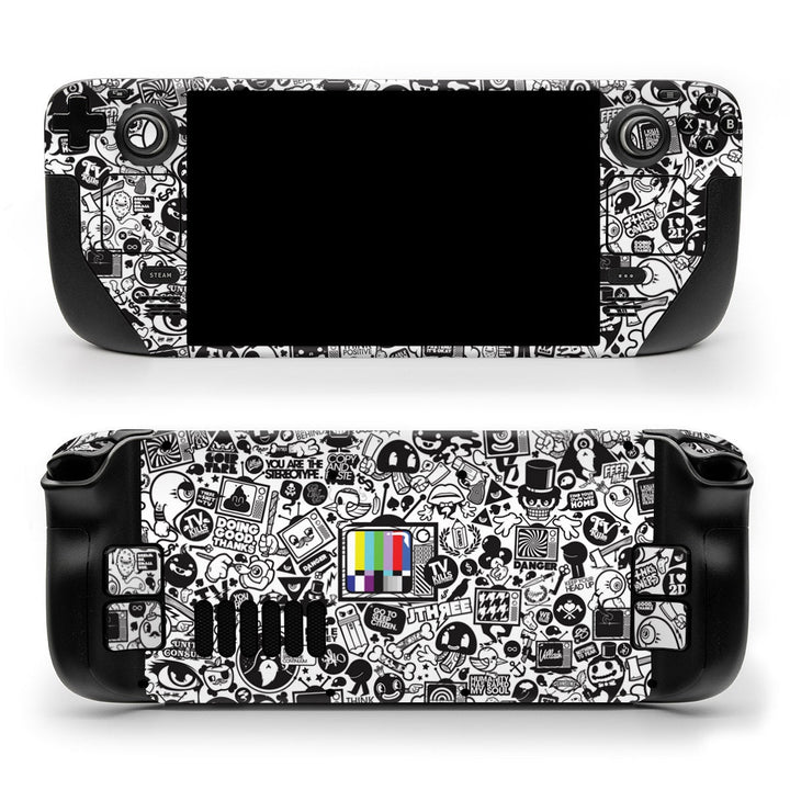 DecalGirl TV Kills Everything skin shown on the front and back of a Valve Steam Deck