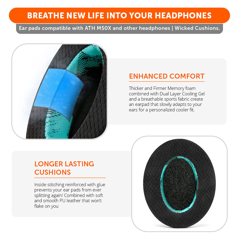 Wicked Cushions WC FreeZe - Hybrid Cooling Gel Infused Ear Pads for ATH M50X